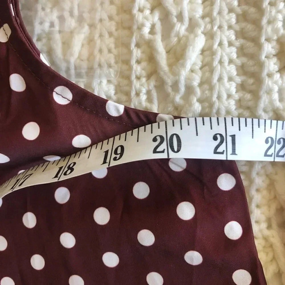 𝅺Brown and white Poa dot shift dress with ruffle bottom size Large - Picture 6 of 10